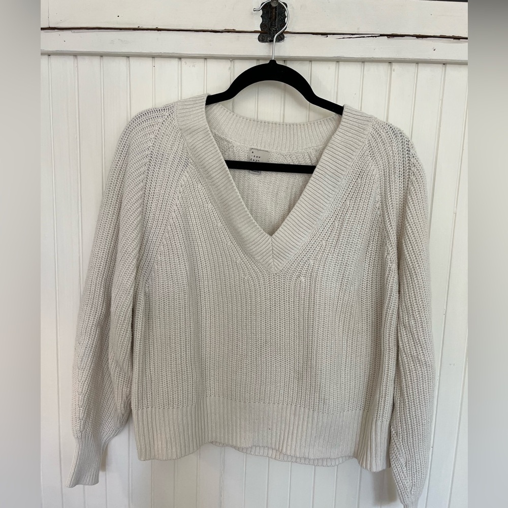 V Neck White Sweater